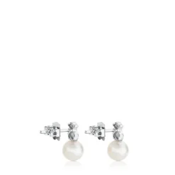 Pendientes botón de oro blanco, perlas cultivadas y diamantes Puppies^TOUS New