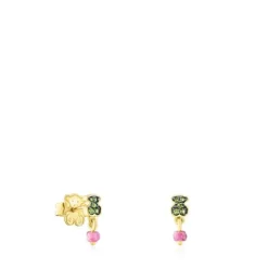 Pendientes con baño de oro 18 kt sobre plata y oso de cromodiópsidos y rubí New Motif^TOUS Clearance