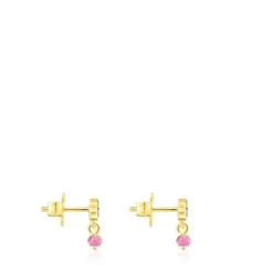 Pendientes con baño de oro 18 kt sobre plata y oso de cromodiópsidos y rubí New Motif^TOUS Clearance