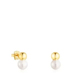 Pendientes con baño de oro 18 kt sobre plata y perla grande Gloss^TOUS Best
