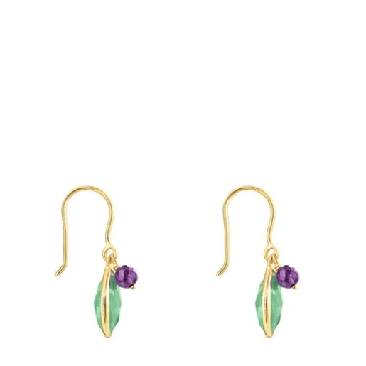 Pendientes con baño de oro 18 kt sobre plata, aventurina y amatista Good Vibes^TOUS Sale