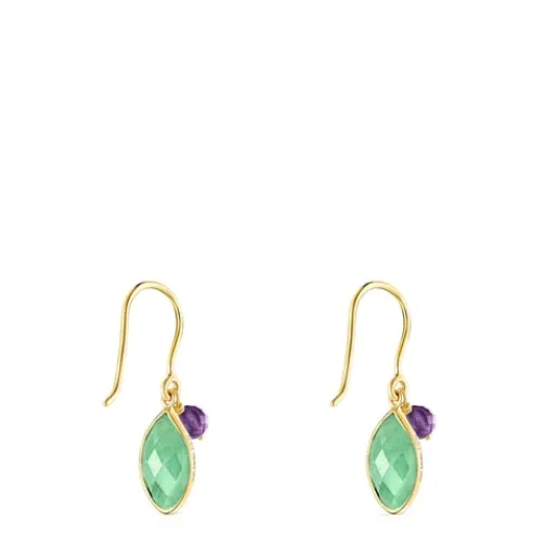 Pendientes con baño de oro 18 kt sobre plata, aventurina y amatista Good Vibes^TOUS Sale
