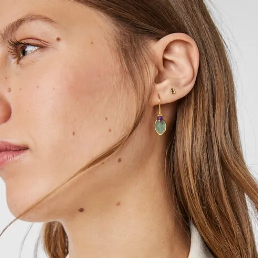 Pendientes con baño de oro 18 kt sobre plata, aventurina y amatista Good Vibes^TOUS Sale