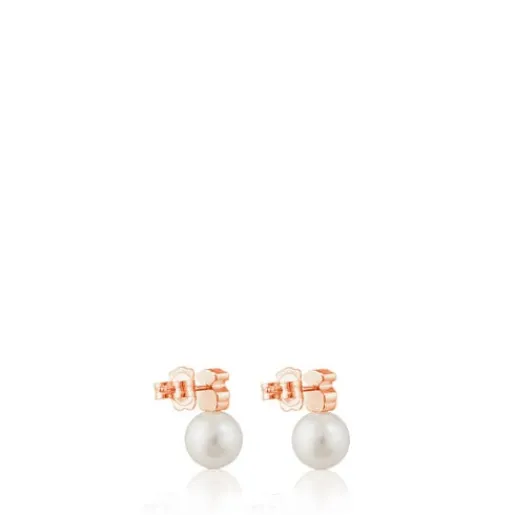 Pendientes con baño de oro rosa 18 kt sobre plata y perla cultivada Super Micro^TOUS Best