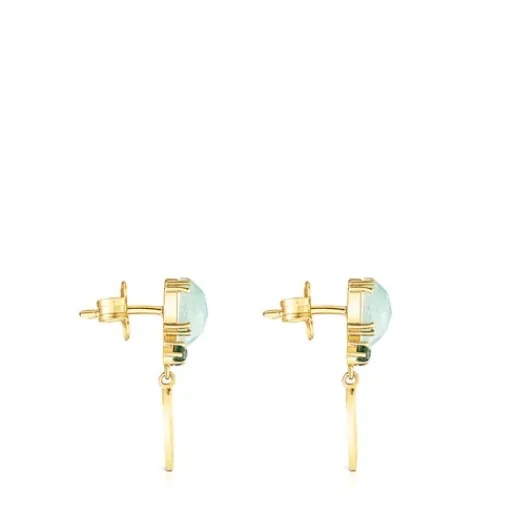 Pendientes con baño de oro 18 kt sobre plata, amazonita y malaquitas Fragile Nature^TOUS Hot