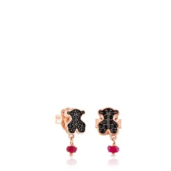 Pendientes con baño de oro rosa 18 kt sobre plata, espinelas y rubí tratado con motivo oso Motif^TOUS Outlet