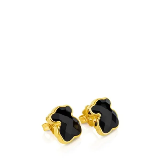 Pendientes con baño de oro 18 kt sobre plata y ónix facetado Color^TOUS New