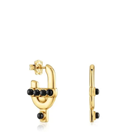 Pendientes con baño de oro 18 kt sobre plata y ónix MANIFESTO^TOUS Sale