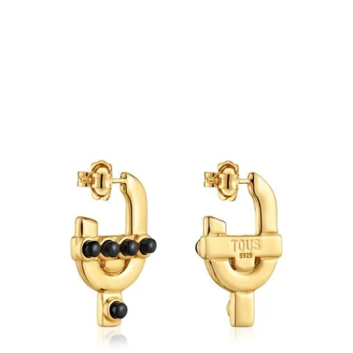 Pendientes con baño de oro 18 kt sobre plata y ónix MANIFESTO^TOUS Sale