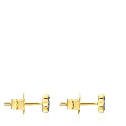 Pendientes con baño de oro 18 kt sobre plata y oso de cromodiópsidos New Motif^TOUS Best