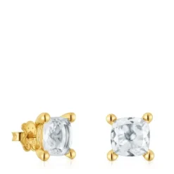 Pendientes con baño de oro 18 kt sobre plata y cuarzo cristal de roca Color White^TOUS Outlet