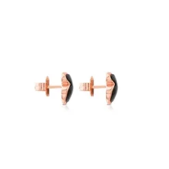 Pendientes con baño de oro rosa 18 kt sobre plata y ónix motivo oso Motif^TOUS Best