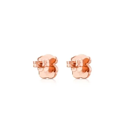 Pendientes con baño de oro rosa 18 kt sobre plata y ónix motivo oso Motif^TOUS Best