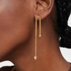Pendientes corto/largo con baño de oro 18 kt sobre plata Bold Motif^TOUS New