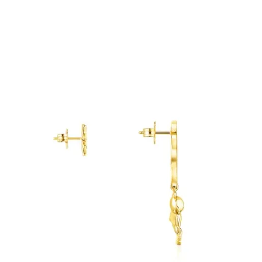 Pendientes corto/largo luna con baño de oro 18 kt sobre plata y gemas Teddy Bear Stars^TOUS Outlet