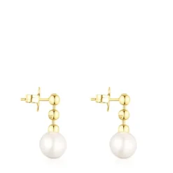 Pendientes cortos bolas con baño de oro 18 kt sobre plata y perla Gloss^TOUS Discount