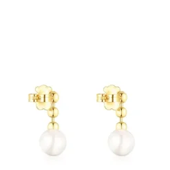 Pendientes cortos bolas con baño de oro 18 kt sobre plata y perla Gloss^TOUS Discount