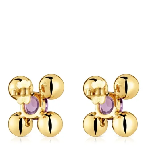 Pendientes cortos con baño de oro 18 kt sobre plata, amatista y peridoto Sugar Party^TOUS Discount