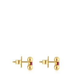 Pendientes cortos con baño de oro 18 kt sobre plata y rodolita Sugar Party^TOUS Outlet