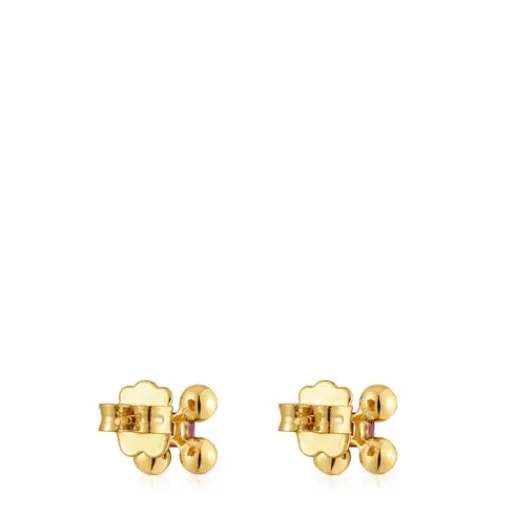 Pendientes cortos con baño de oro 18 kt sobre plata y rodolita Sugar Party^TOUS Outlet