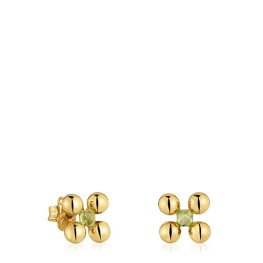 Pendientes cortos con baño de oro 18 kt sobre plata y peridoto Sugar Party^TOUS Clearance