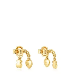 Pendientes cortos con baño de oro 18 kt sobre plata y motivos Bold Motif^TOUS Outlet