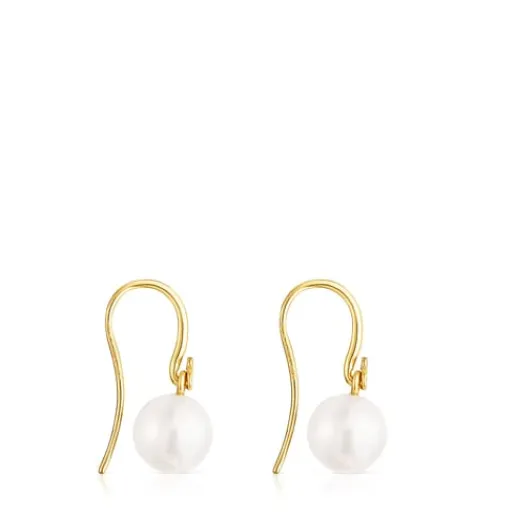 Pendientes cortos con baño de oro 18 kt sobre plata y perla Gloss^TOUS