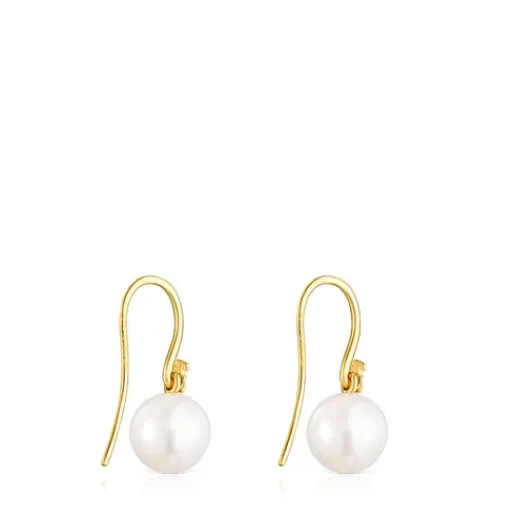 Pendientes cortos con baño de oro 18 kt sobre plata y perla Gloss^TOUS
