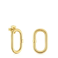Pendientes cortos con baño de oro 18 kt sobre plata Hold Oval^TOUS New