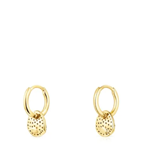 Pendientes cortos con baño de oro 18 kt sobre plata y diamantes Nenufar^TOUS