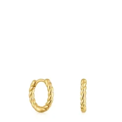 Pendientes cortos de aro trenzado con baño de oro 18 kt sobre plata 10 mm Basics^TOUS Hot