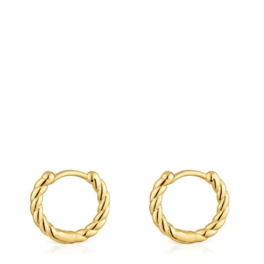 Pendientes cortos de aro trenzado con baño de oro 18 kt sobre plata 10 mm Basics^TOUS Hot