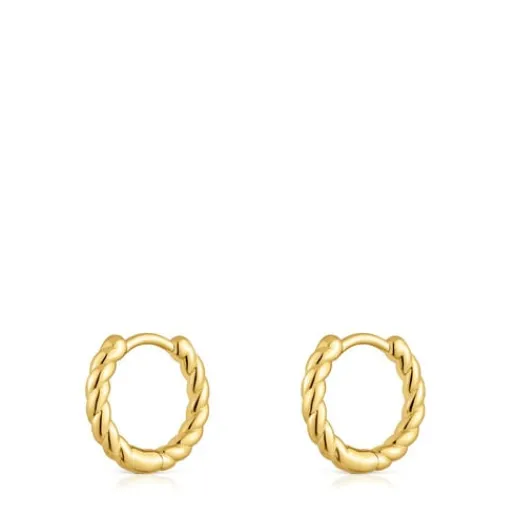 Pendientes cortos de aro trenzado con baño de oro 18 kt sobre plata 10 mm Basics^TOUS Hot