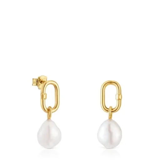 Pendientes cortos de oro y perlas cultivadas Hold Oval^TOUS Best