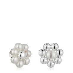 Pendientes cortos de plata flor y perlas cultivadas Sugar Party^TOUS New