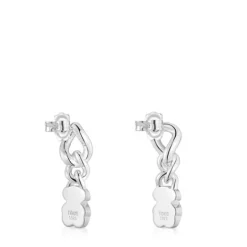 Pendientes cortos oso de plata y ónix Icon Color^TOUS
