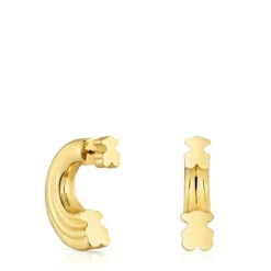 Pendientes de aro con baño de oro 18 kt sobre plata y motivo oso 1950^TOUS Outlet