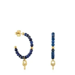 Pendientes de aro con baño de oro 18 kt sobre plata y sodalita MANIFESTO^TOUS New