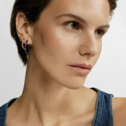Pendientes de aro con baño de oro 18 kt sobre plata y sodalita MANIFESTO^TOUS New