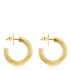 Pendientes de aro con baño de oro 18 kt sobre plata y motivo flor 1950^TOUS Outlet
