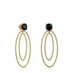 Pendientes de aro con baño de oro 18 kt sobre plata y ónix Cachito Mío^TOUS Clearance