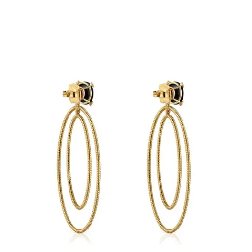 Pendientes de aro con baño de oro 18 kt sobre plata y ónix Cachito Mío^TOUS Clearance