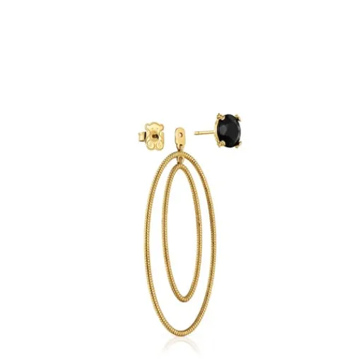 Pendientes de aro con baño de oro 18 kt sobre plata y ónix Cachito Mío^TOUS Clearance