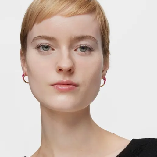 Pendientes de aro cortos con baño de oro 18 kt sobre plata y motivo color fucsia MANIFESTO^TOUS Clearance