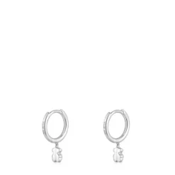 Pendientes de aro cortos oso de oro blanco con diamantes Grain^TOUS