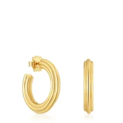 Pendientes de aro largos con baño de oro 18 kt sobre plata y motivo flor 1950^TOUS Sale