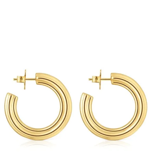 Pendientes de aro largos con baño de oro 18 kt sobre plata y motivo flor 1950^TOUS Sale