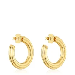 Pendientes de aro largos con baño de oro 18 kt sobre plata y motivo flor 1950^TOUS Sale