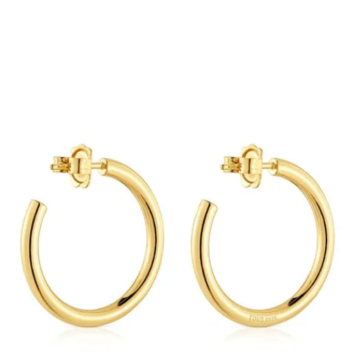 Pendientes de aro largos con baño de oro 18 kt sobre plata 28 mm Basicos^TOUS Outlet