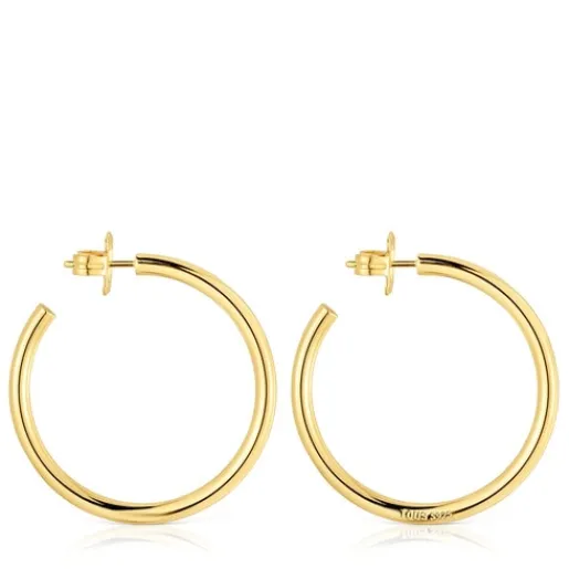 Pendientes de aro largos con baño de oro 18 kt sobre plata 38 mm Basics^TOUS Outlet